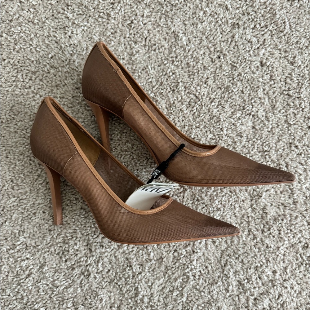 Zara Mesh Nude Heels